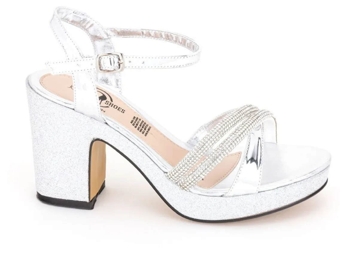 Sandalia Vestir Fiesta Graduación Para Mujer Moda Tacón Plata Joza 02930-03507