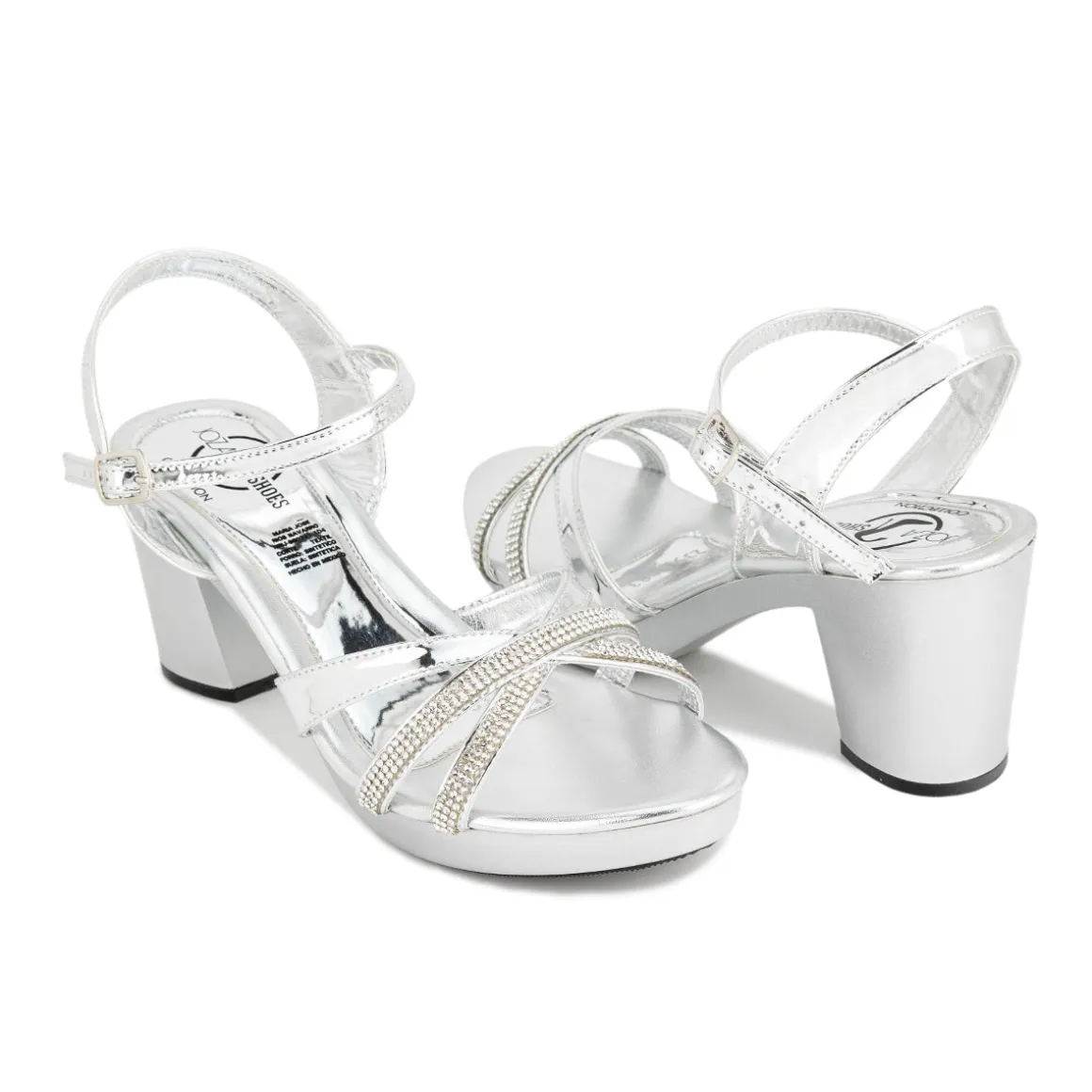 Zapatilla Elegante Fiesta Graduación Tiras Brillo Plata Para Mujer Joza 05412